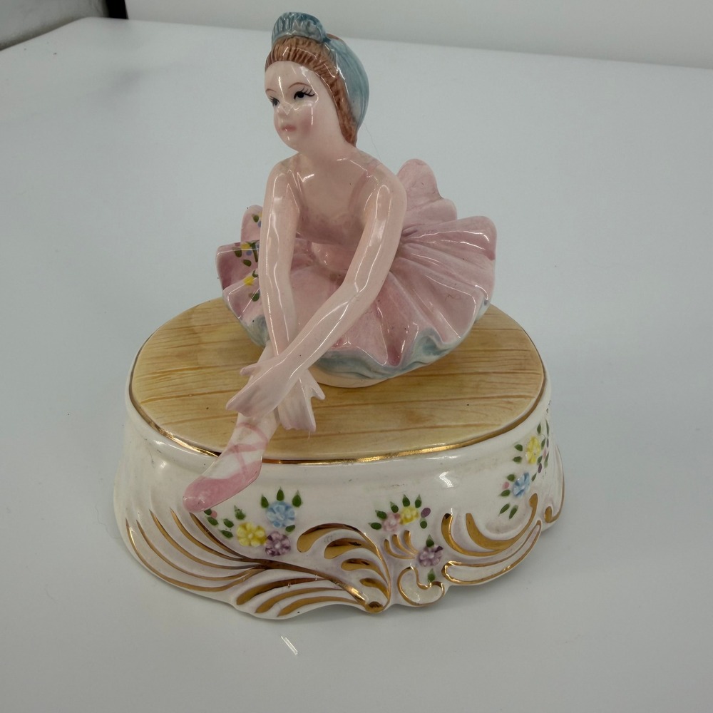 Schmid Music Box Ballerina Pink White Vintage 1980 Hand Painted KYamasaki Ballet